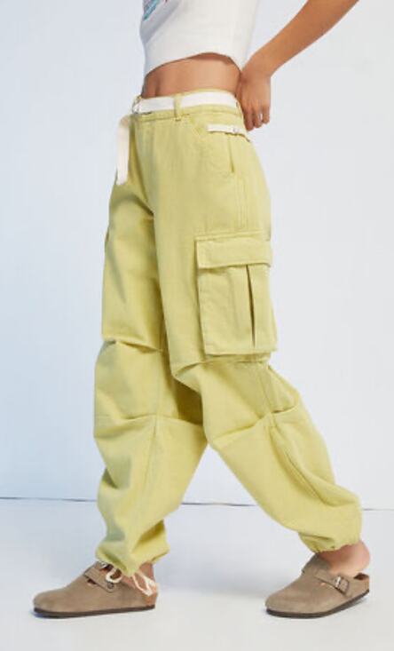 PacSun Pants - PacSun NWT Jayde Balloon Cargo Yellow Baggy Pants Waist 24 New With Canvas Belt
